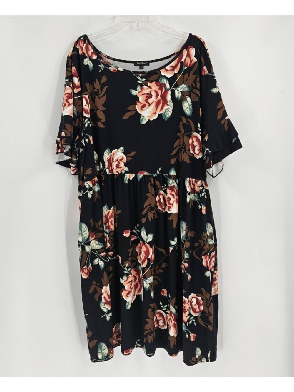 Womens Plus TRALILBEE Black FLORAL SWING DRESS size 4X with POCKETS SHIFT